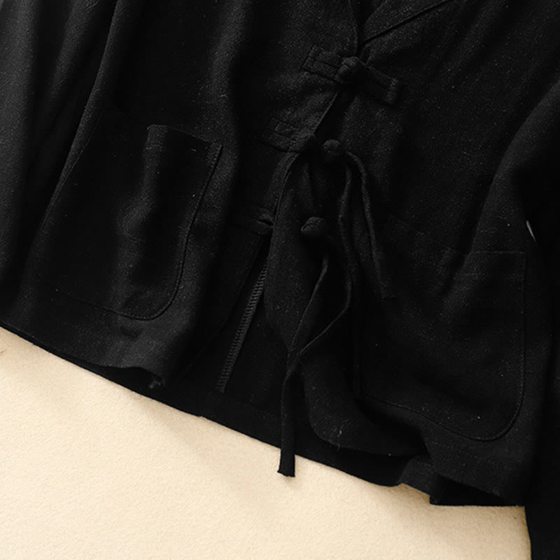 Chaqueta de manga larga con botones de rana y bolsillos para mujer de Buddha Stones en algodón y lino - image 16