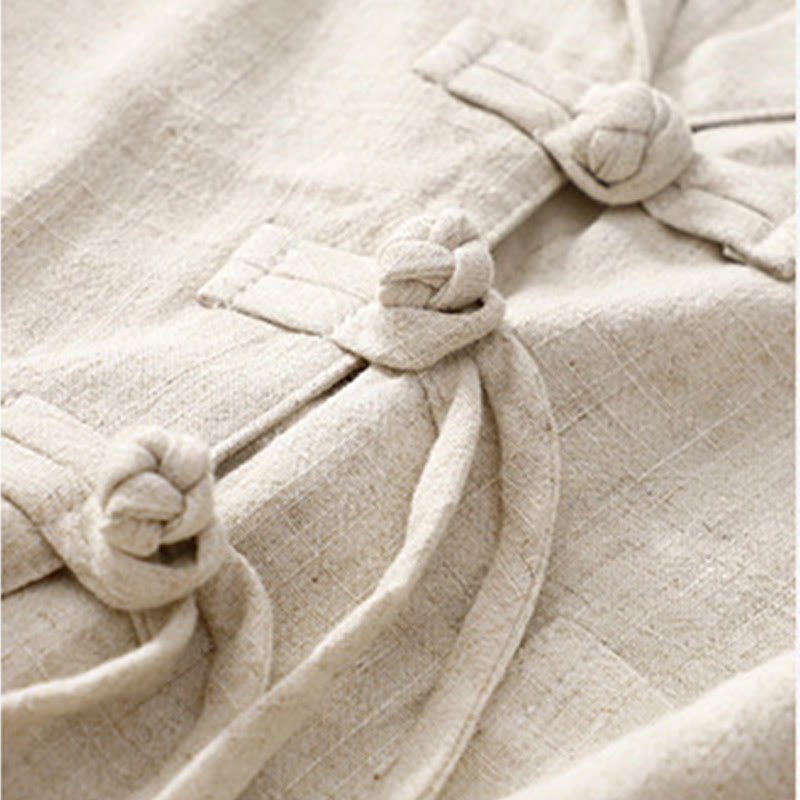 Chaqueta de manga larga con botones de rana y bolsillos para mujer de Buddha Stones en algodón y lino - image 20