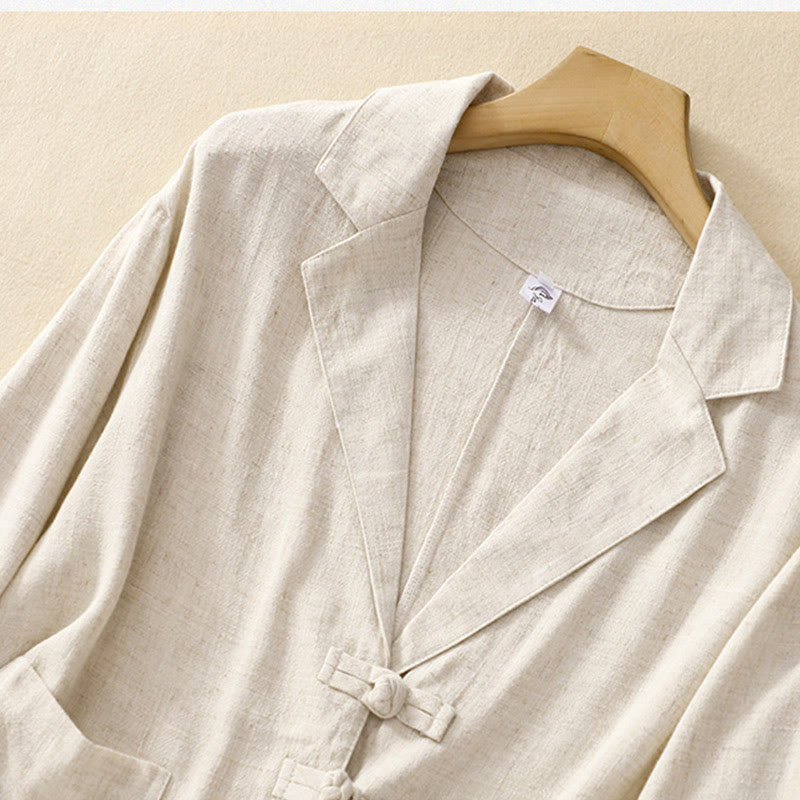 Chaqueta de manga larga con botones de rana y bolsillos para mujer de Buddha Stones en algodón y lino - image 18