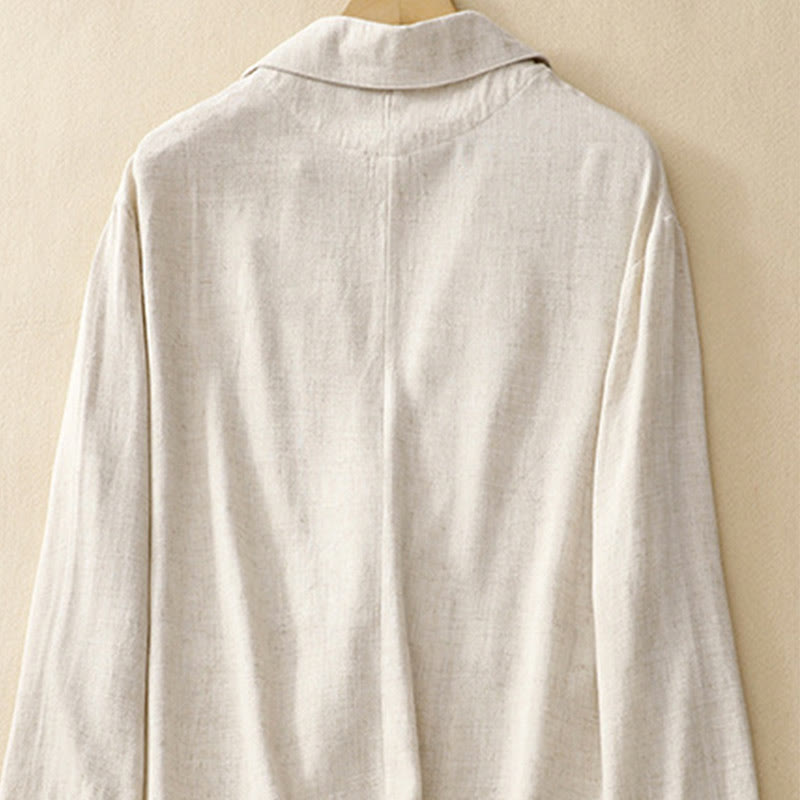 Chaqueta de manga larga con botones de rana y bolsillos para mujer de Buddha Stones en algodón y lino - image 19