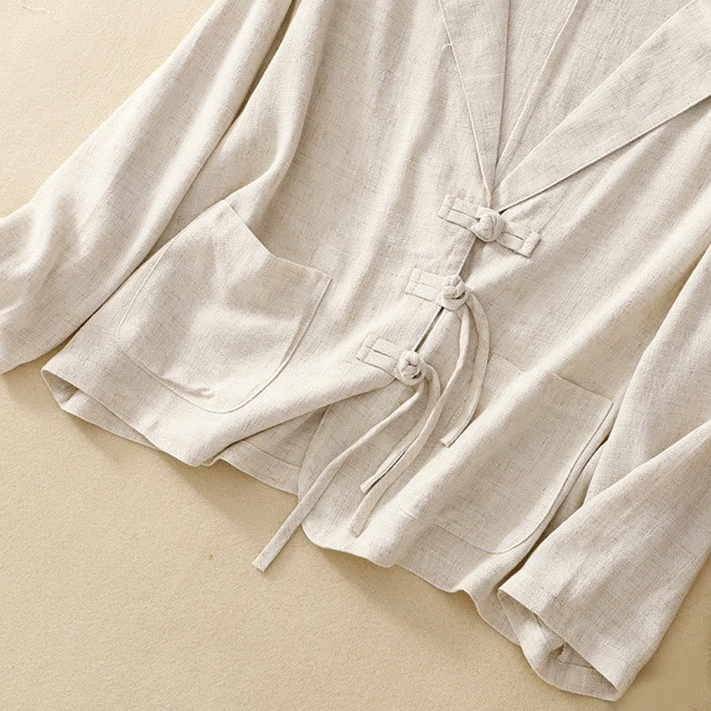 Chaqueta de manga larga con botones de rana y bolsillos para mujer de Buddha Stones en algodón y lino - image 24
