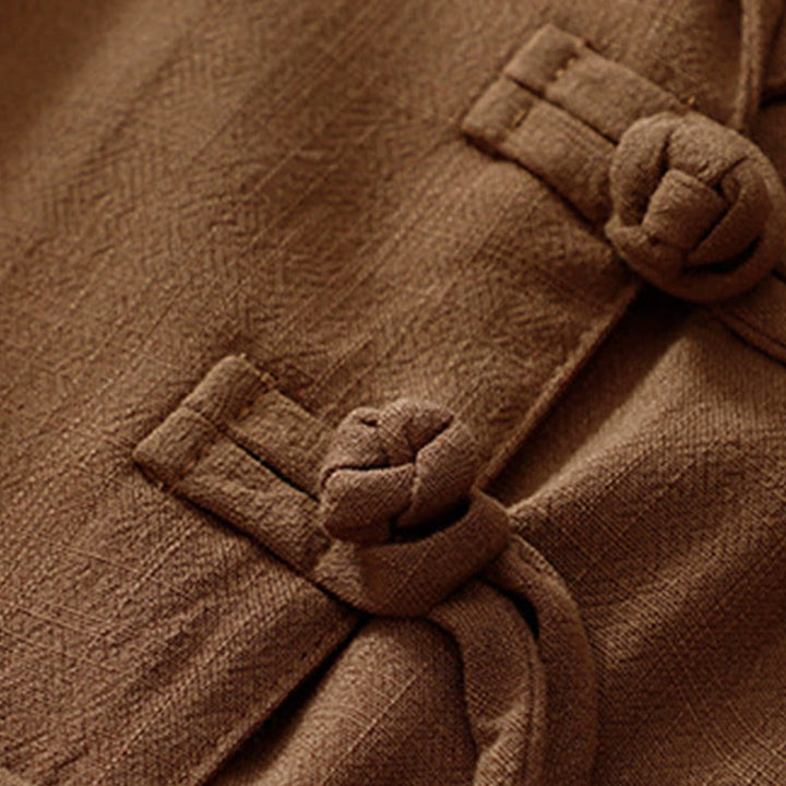 Chaqueta de manga larga con botones de rana y bolsillos para mujer de Buddha Stones en algodón y lino - image 31