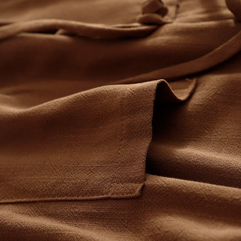 Chaqueta de manga larga con botones de rana y bolsillos para mujer de Buddha Stones en algodón y lino - image 29