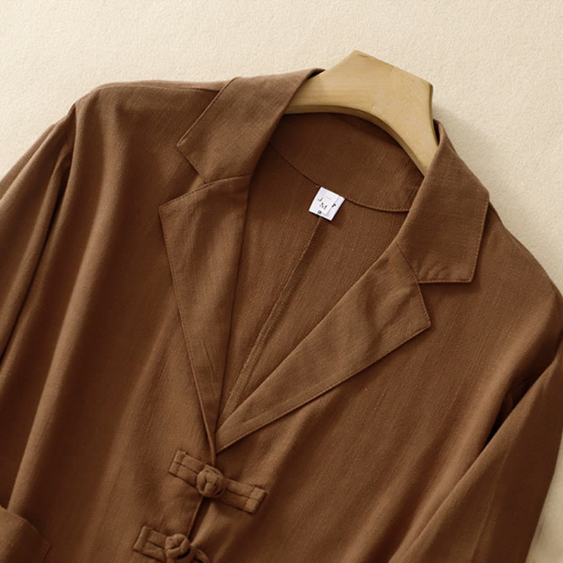 Chaqueta de manga larga con botones de rana y bolsillos para mujer de Buddha Stones en algodón y lino - image 26