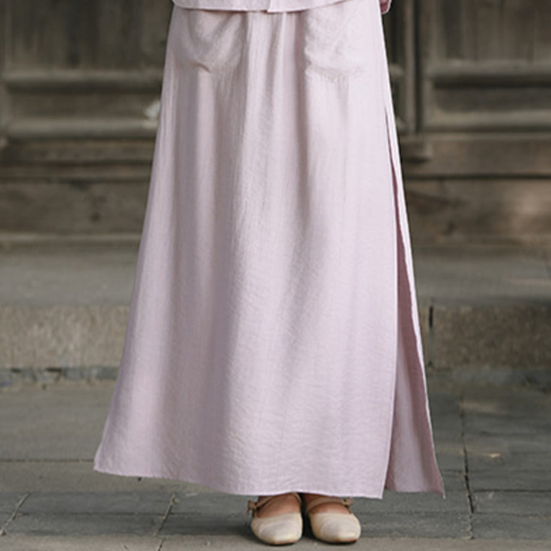 Conjunto de dos piezas de camisa de manga corta con botones y falda con bolsillos de algodón para meditación de mujer con Buddha Stones - Falda RosyBrown - US8-10，UK/AU12-14，EU40-42 (2XL) - image 11