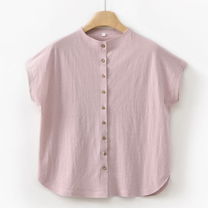 Conjunto de dos piezas de camisa de manga corta con botones y falda con bolsillos de algodón para meditación de mujer con Buddha Stones - Camisa rosa claro - US8-10，UK/AU12-14，EU40-42 (2XL) - image 10