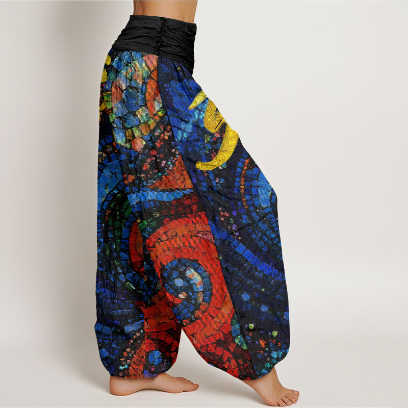 Pantalones harén con cintura elástica para mujer, informales, con diseño de mosaico y símbolo Om dorado de Buddha Stones - image 2