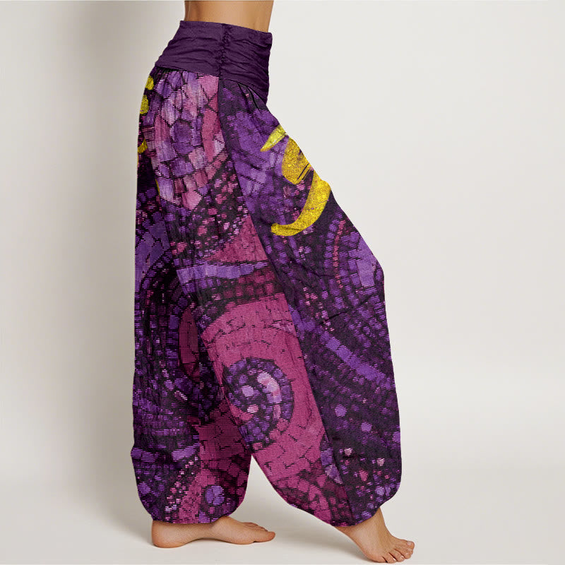 Pantalones harén con cintura elástica para mujer, informales, con diseño de mosaico y símbolo Om dorado de Buddha Stones - image 6