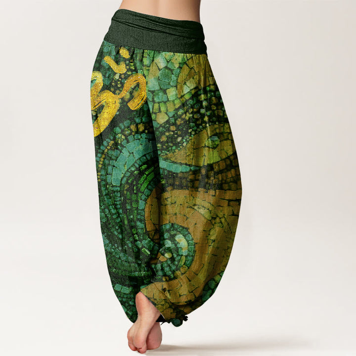 Pantalones harén con cintura elástica para mujer, informales, con diseño de mosaico y símbolo Om dorado de Buddha Stones - image 9