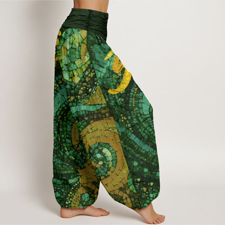 Pantalones harén con cintura elástica para mujer, informales, con diseño de mosaico y símbolo Om dorado de Buddha Stones - image 9