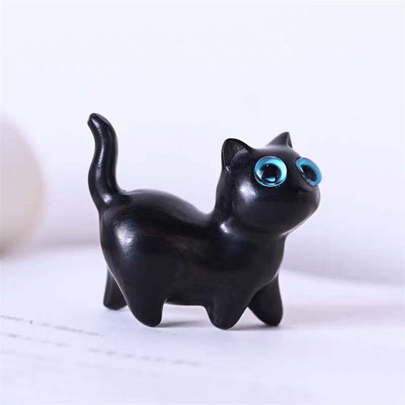 Buddha Stones, sándalo verde, hoja pequeña, sándalo rojo, animales lindos, gato, decoración relajante y de paz. - Gato de pie de madera de ébano - image 32