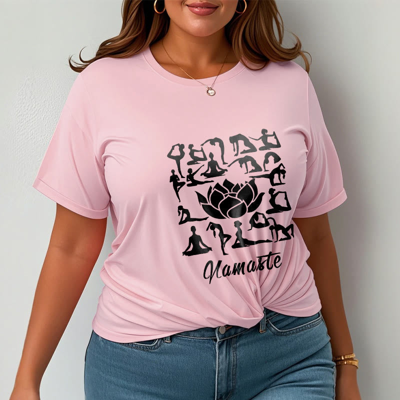 Camiseta informal con estampado de flores de loto y Buddha Stones, con diversas posturas de yoga - image 14