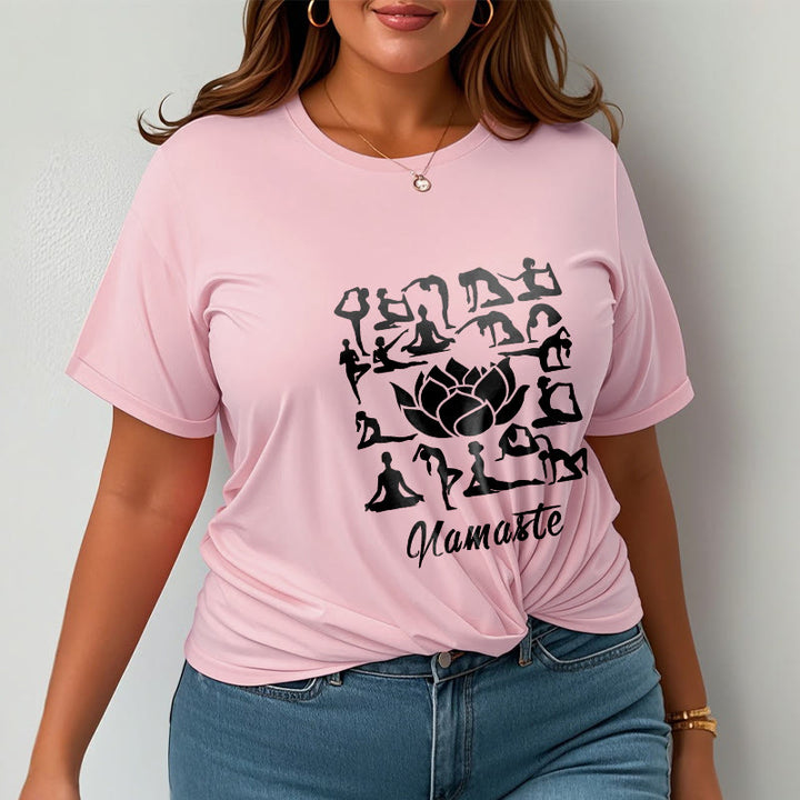 Camiseta informal con estampado de flores de loto y Buddha Stones, con diversas posturas de yoga - image 14