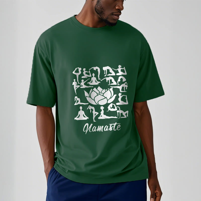 Camiseta informal con estampado de flores de loto y Buddha Stones, con diversas posturas de yoga - image 2