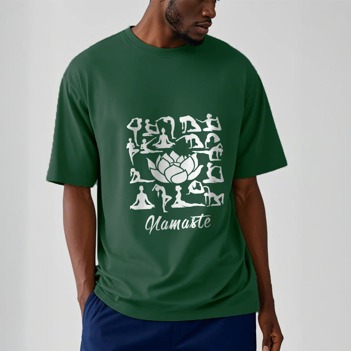 Camiseta informal con estampado de flores de loto y Buddha Stones, con diversas posturas de yoga - image 2