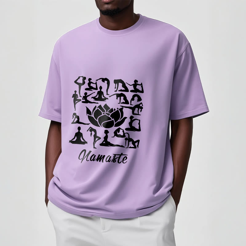 Camiseta informal con estampado de flores de loto y Buddha Stones, con diversas posturas de yoga - image 18