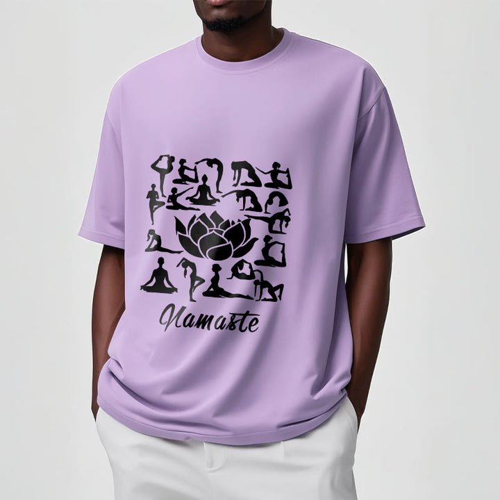 Camiseta informal con estampado de flores de loto y Buddha Stones, con diversas posturas de yoga - image 18