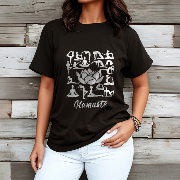 Camiseta informal con estampado de flores de loto y Buddha Stones, con diversas posturas de yoga - image 7