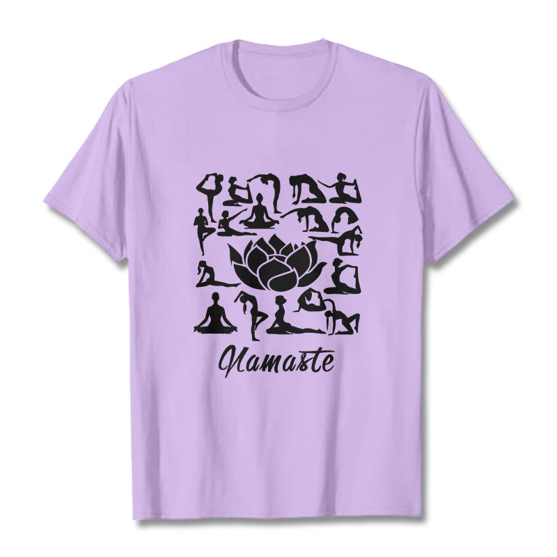 Camiseta informal con estampado de flores de loto y Buddha Stones, con diversas posturas de yoga - Ciruela - 2XL - image 17