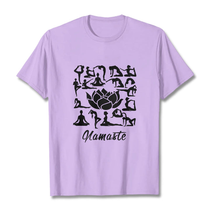 Camiseta informal con estampado de flores de loto y Buddha Stones, con diversas posturas de yoga - Ciruela - 2XL - image 17