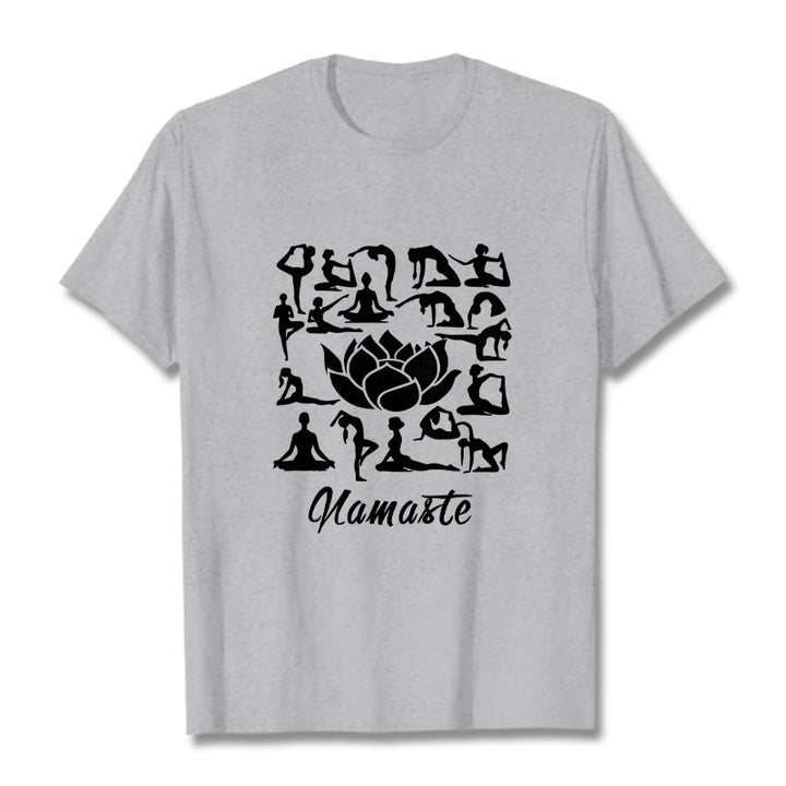 Camiseta informal con estampado de flores de loto y Buddha Stones, con diversas posturas de yoga - Gris claro - 2XL - image 20