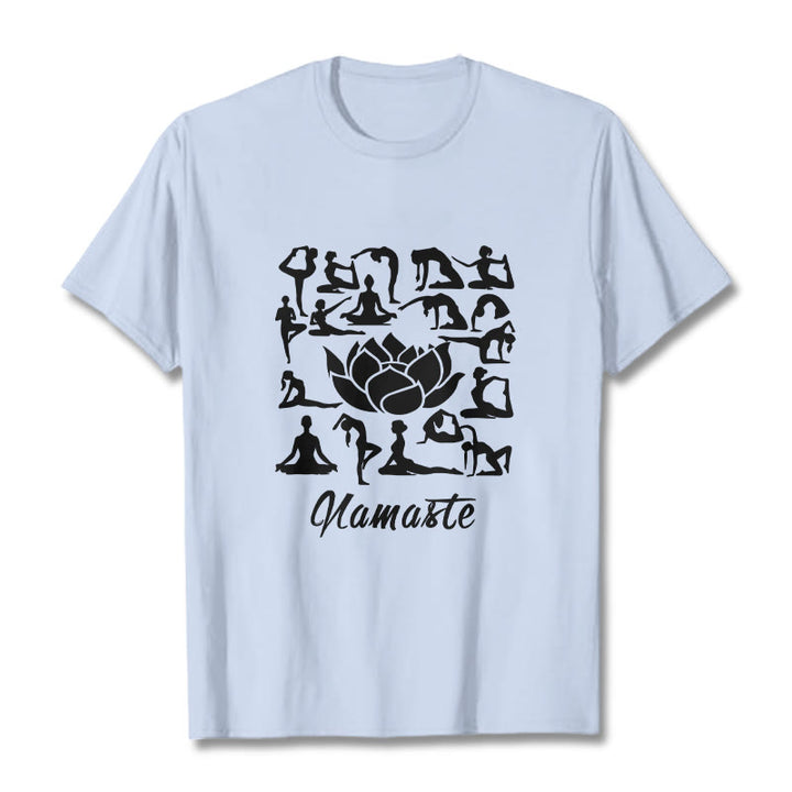 Camiseta informal con estampado de flores de loto y Buddha Stones, con diversas posturas de yoga - Cian claro - 2XL - image 19
