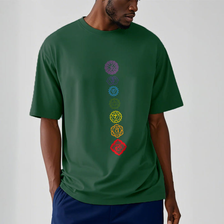 Camiseta informal con diseño de Om Mani Padme Hum y círculos coloridos de Buddha Stones - image 12