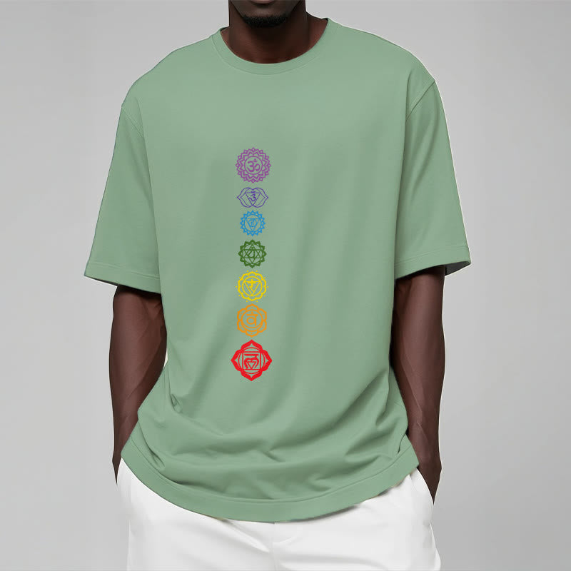 Camiseta informal con diseño de Om Mani Padme Hum y círculos coloridos de Buddha Stones - image 16
