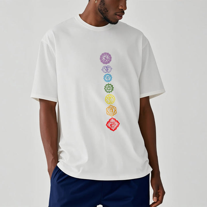 Camiseta informal con diseño de Om Mani Padme Hum y círculos coloridos de Buddha Stones - image 2