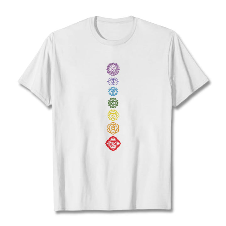 Camiseta informal con diseño de Om Mani Padme Hum y círculos coloridos de Buddha Stones - Blanco - 2XL - image 1