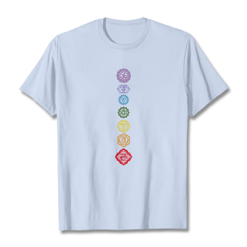 Camiseta informal con diseño de Om Mani Padme Hum y círculos coloridos de Buddha Stones - Cian claro - 2XL - image 19