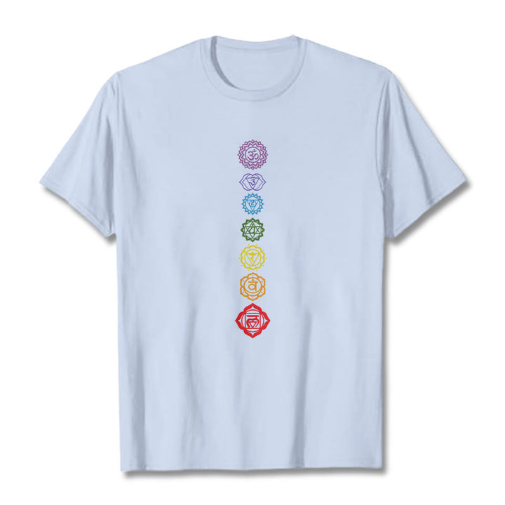 Camiseta informal con diseño de Om Mani Padme Hum y círculos coloridos de Buddha Stones - Cian claro - 2XL - image 19