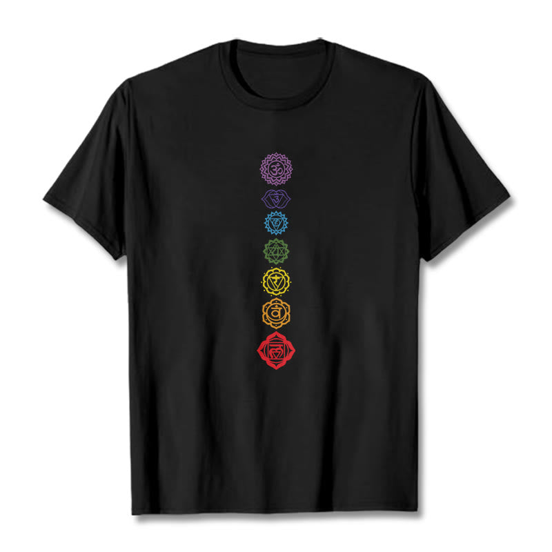 Camiseta informal con diseño de Om Mani Padme Hum y círculos coloridos de Buddha Stones - Negro - 2XL - image 5