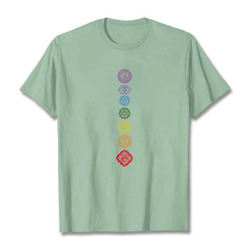 Camiseta informal con diseño de Om Mani Padme Hum y círculos coloridos de Buddha Stones - Verde pálido - 2XL - image 15