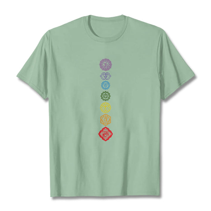 Camiseta informal con diseño de Om Mani Padme Hum y círculos coloridos de Buddha Stones - Verde pálido - 2XL - image 15