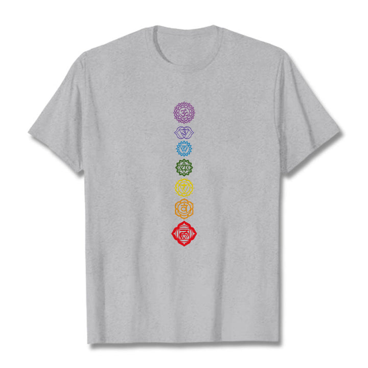 Camiseta informal con diseño de Om Mani Padme Hum y círculos coloridos de Buddha Stones - Gris claro - 2XL - image 20