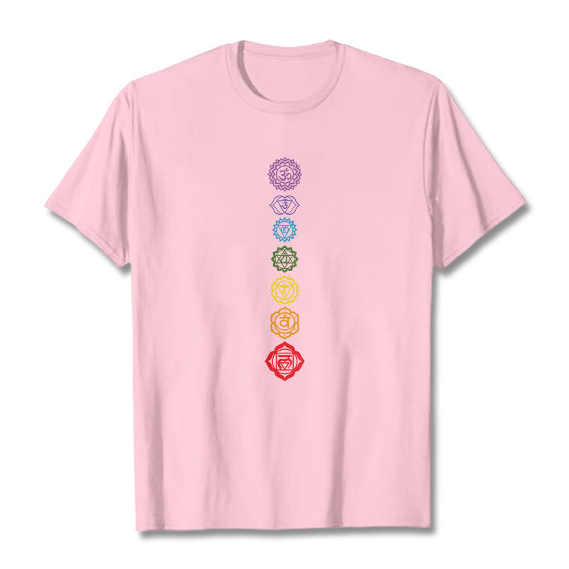 Camiseta informal con diseño de Om Mani Padme Hum y círculos coloridos de Buddha Stones - Rosa claro - 2XL - image 13