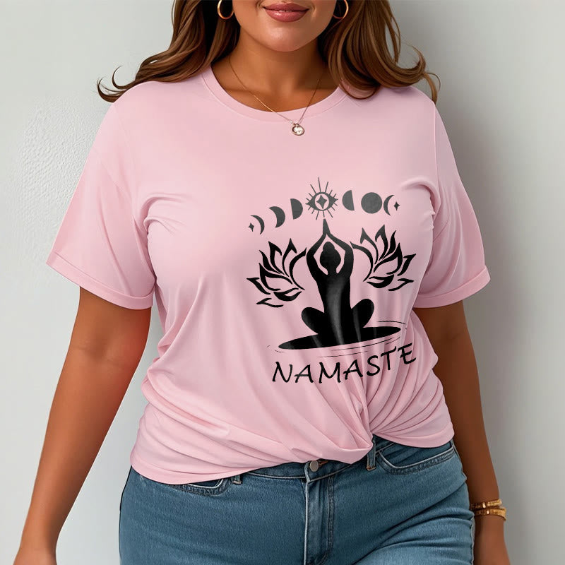 Camiseta informal con figura meditativa de Buddha Stones , con estampado de loto, luna y ojo - image 15