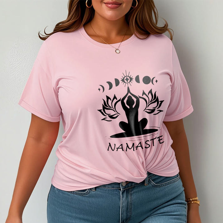 Camiseta informal con figura meditativa de Buddha Stones , con estampado de loto, luna y ojo - image 15