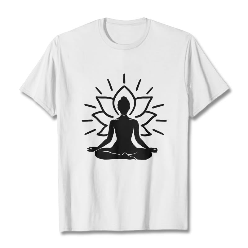 Camiseta informal con estampado de loto y figura meditativa de Buddha Stones - Blanco - 2XL - image 8