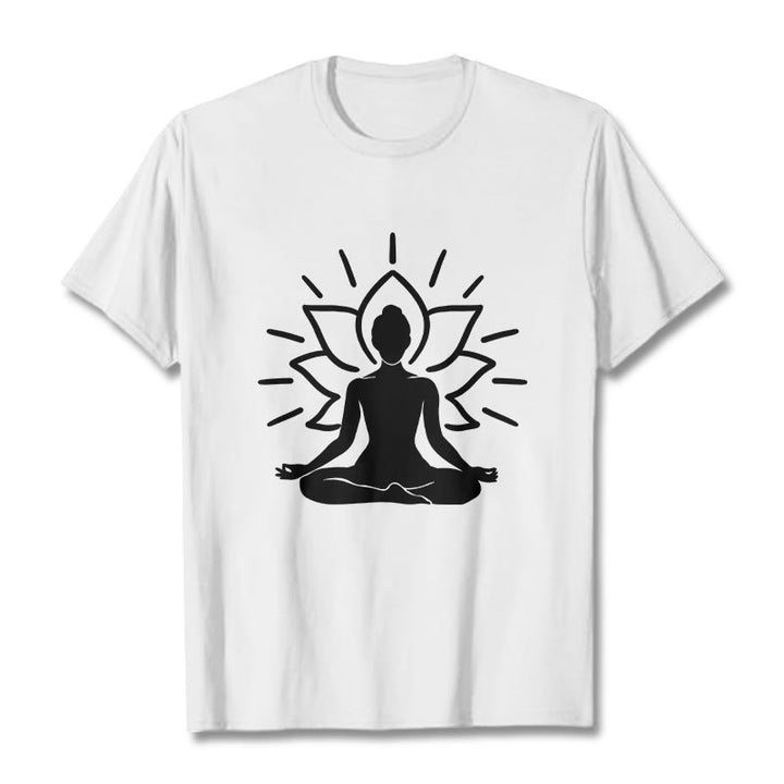 Camiseta informal con estampado de loto y figura meditativa de Buddha Stones - Blanco - 2XL - image 8