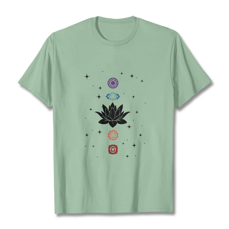 Camiseta informal con estampado de chakras y flor de loto con Buddha Stones - Verde pálido - 2XL - image 15