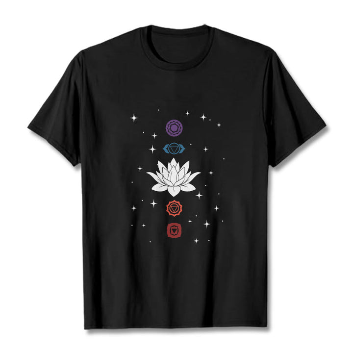 Camiseta informal con estampado de chakras y flor de loto con Buddha Stones - Negro - 2XL - image 1