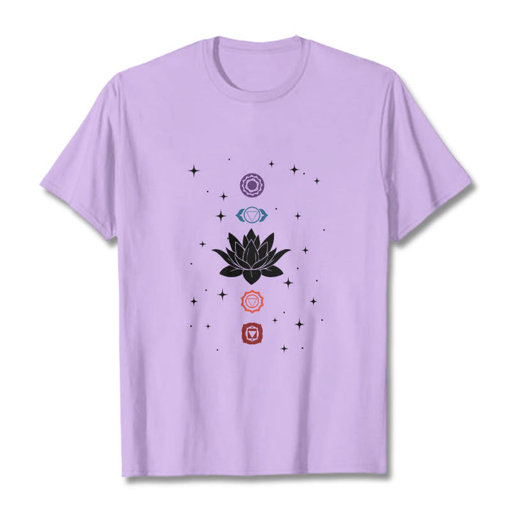 Camiseta informal con estampado de chakras y flor de loto con Buddha Stones - Ciruela - 2XL - image 17