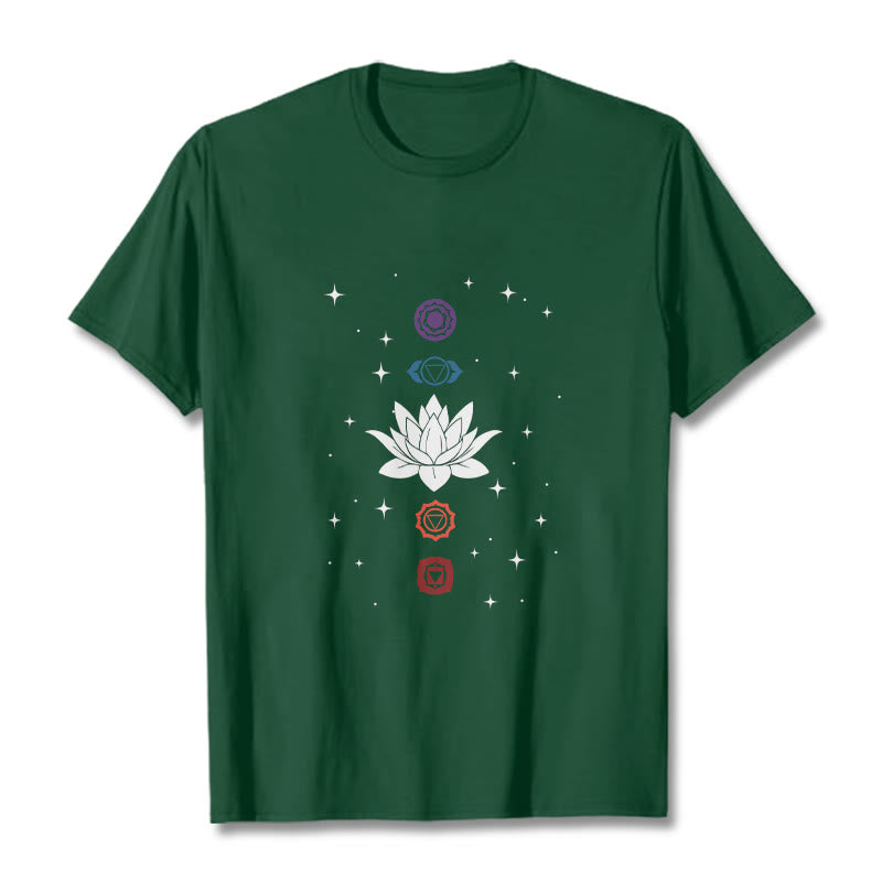 Camiseta informal con estampado de chakras y flor de loto con Buddha Stones - Verde bosque - 2XL - image 11