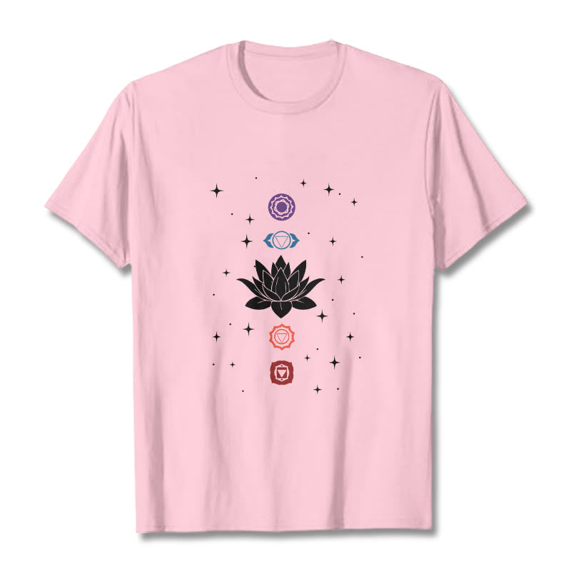 Camiseta informal con estampado de chakras y flor de loto con Buddha Stones - Rosa claro - 2XL - image 13