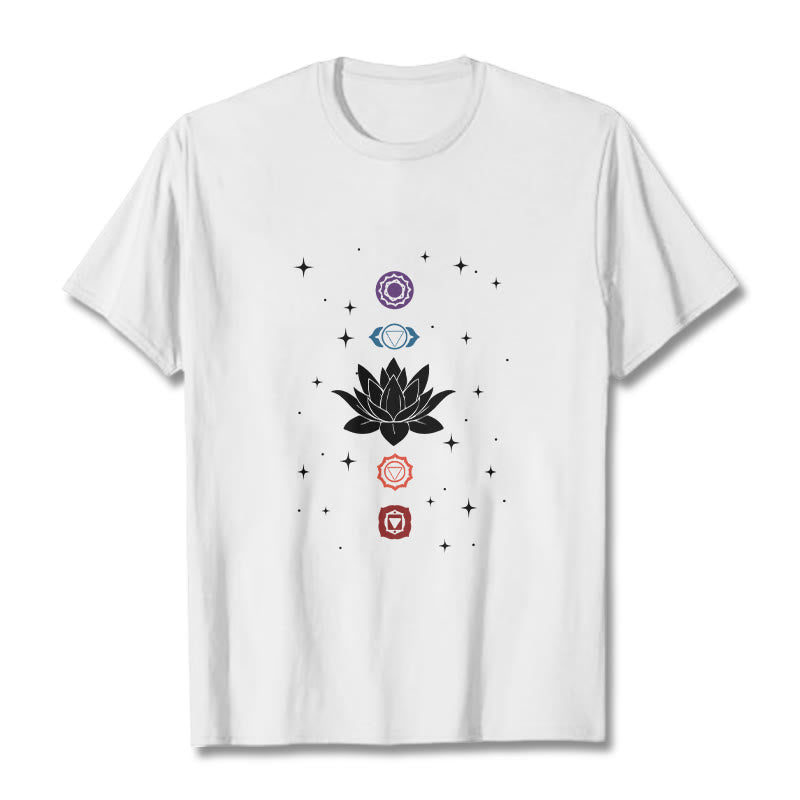 Camiseta informal con estampado de chakras y flor de loto con Buddha Stones - Blanco - 2XL - image 6