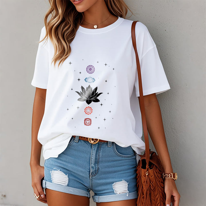 Camiseta informal con estampado de chakras y flor de loto con Buddha Stones - image 8