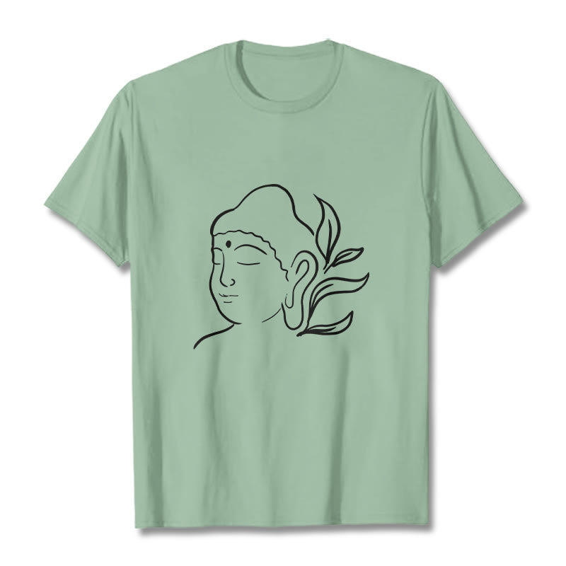 Camiseta informal con estampado de cara de Buddha Stones de Buda - Verde pálido - 2XL - image 15