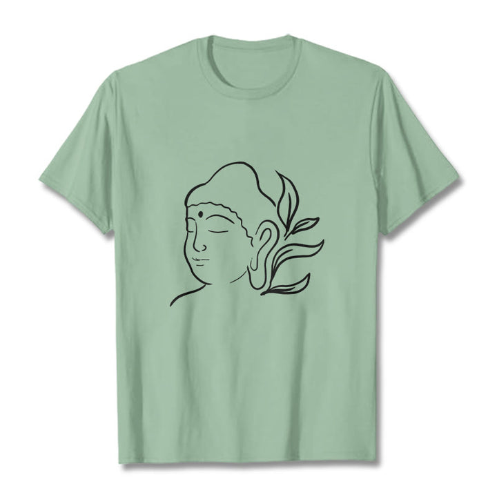 Camiseta informal con estampado de cara de Buddha Stones de Buda - Verde pálido - 2XL - image 15